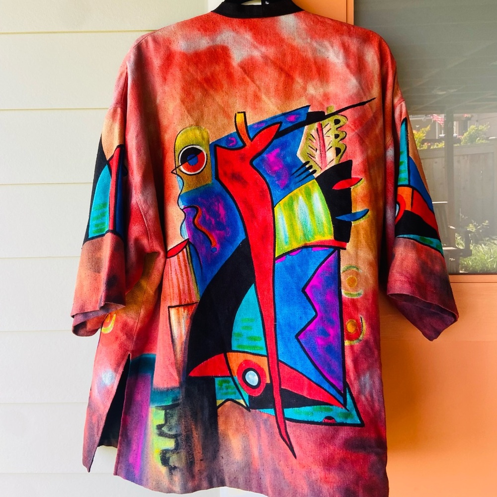 Vintage 90s Painted Silk Jacket DHUN SHROFF Dilemma Crazy Colors